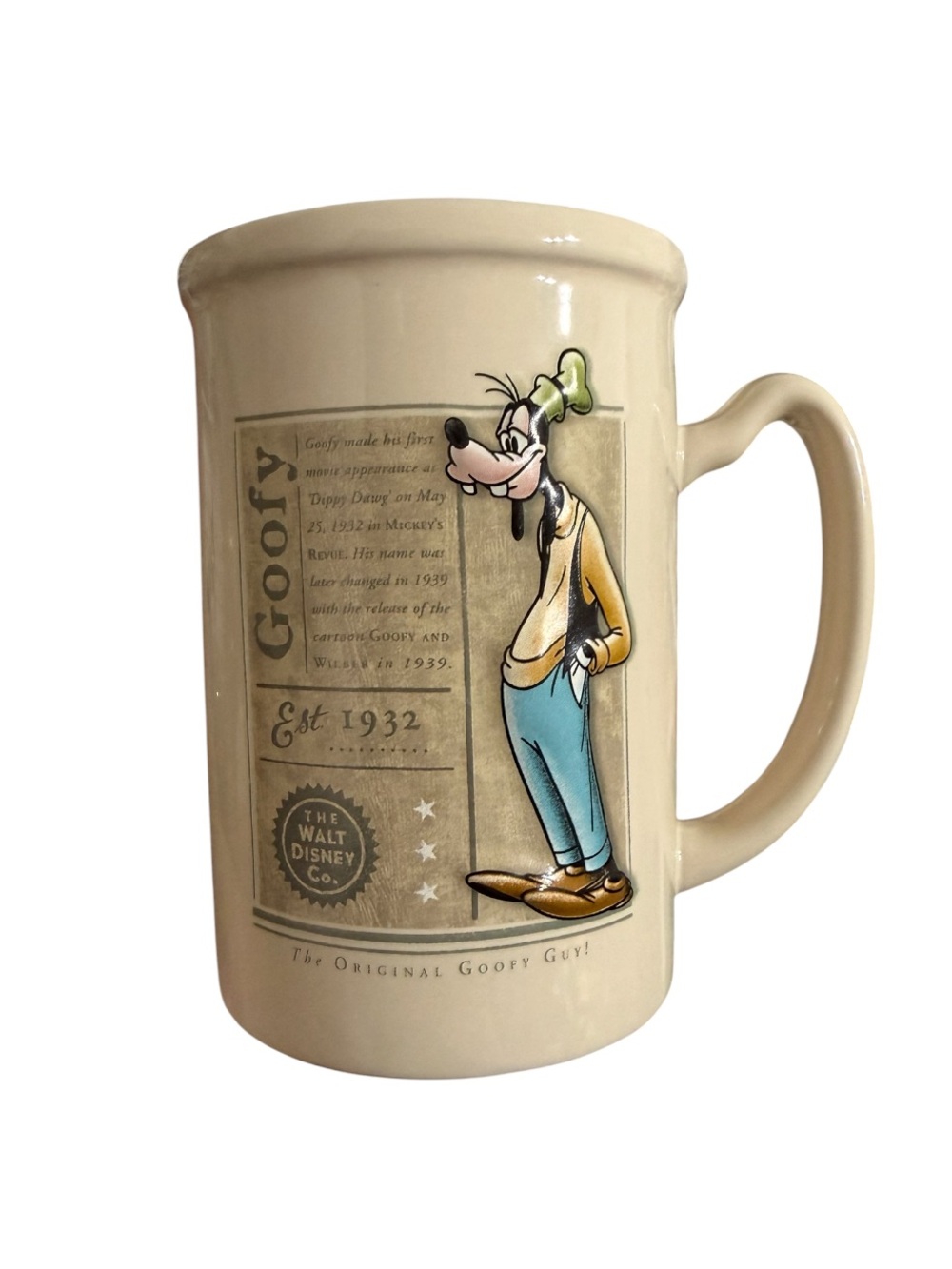 Vintage Disney Goofy Coffee Mug Tea Cup Cream Tan Est 1932 Walt Disney Co